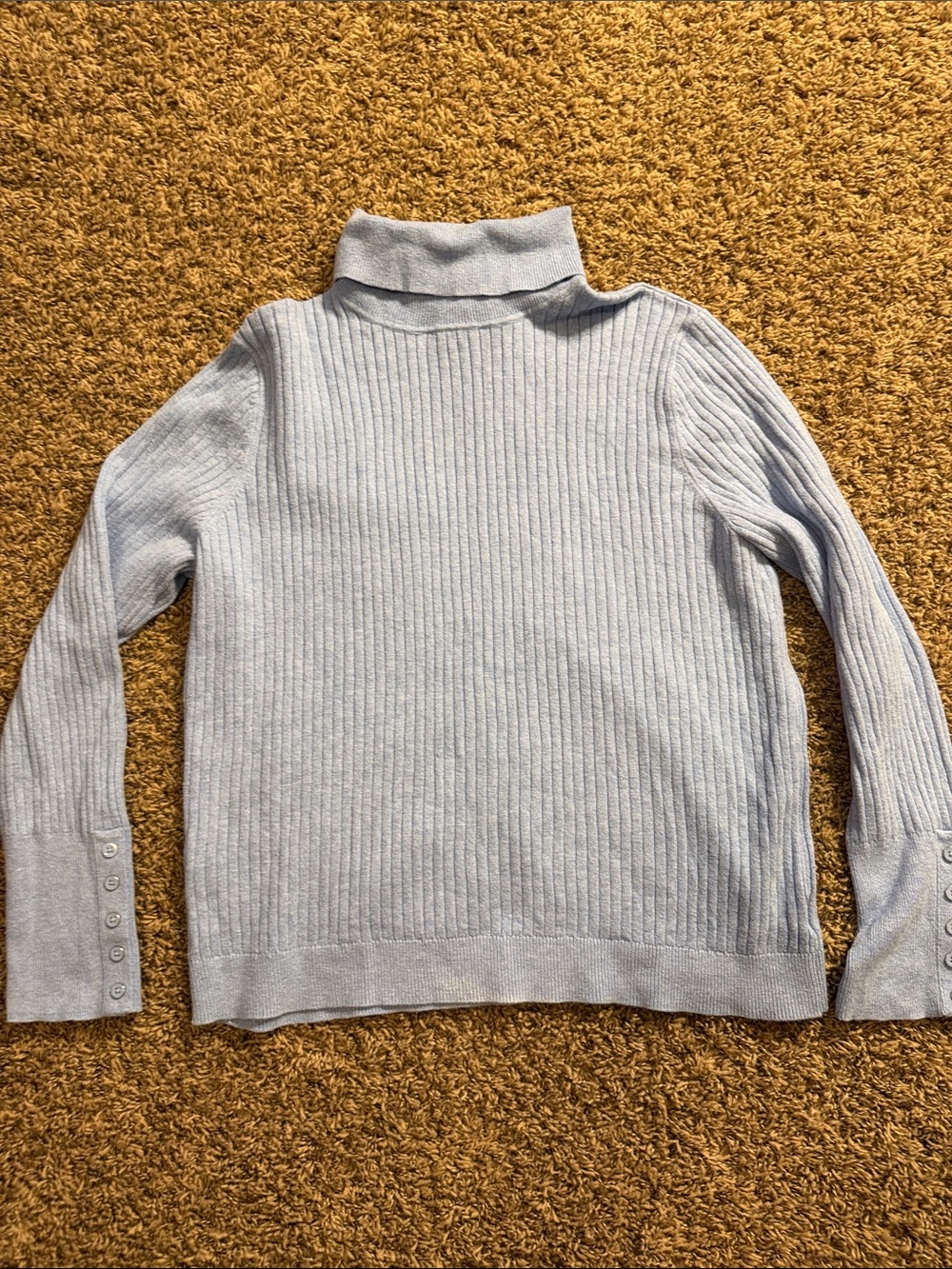 Talbots Light Blue Ribbed Cowl Neck Sweater with Button Cuffs